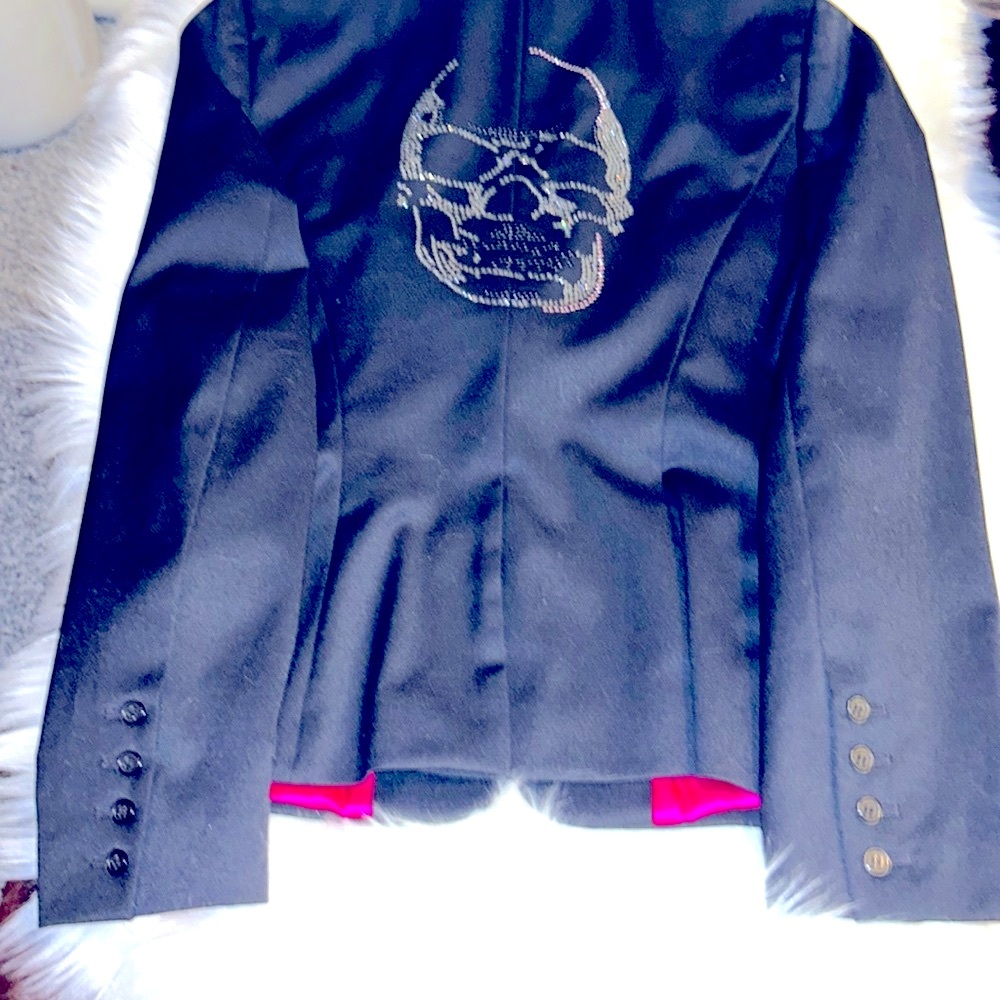 🔥NWOT🔥GLAMOUR🔥CAMPAIGN🔥by Fred Naggar Black Blazer/Swarovski Crystal Skull - Picture 7 of 14
